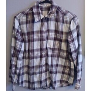 Womens Petite Liz Sport Red  Gray Plaid Button Up Long Sleeve Shirt